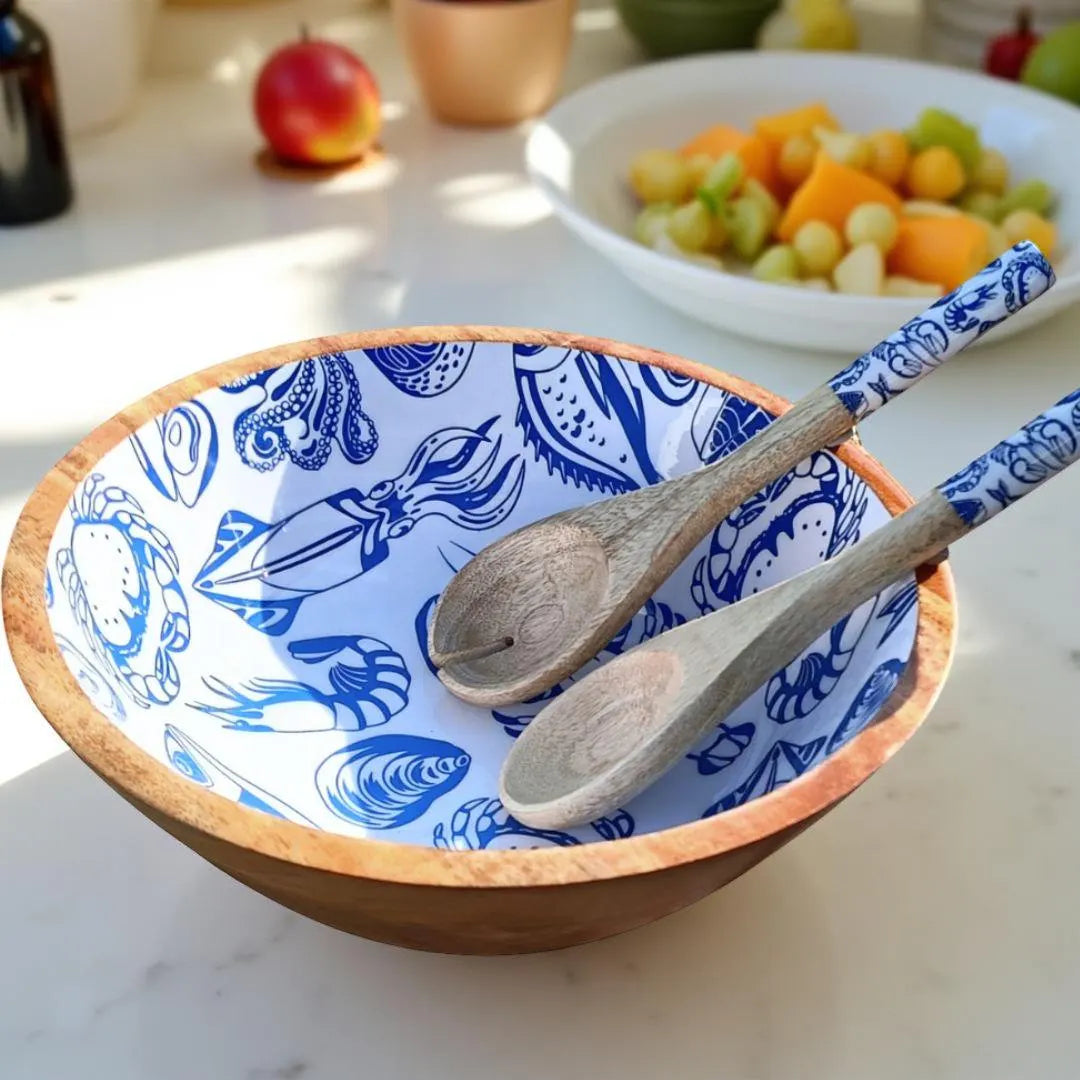 Blue Floral Salad Bowl