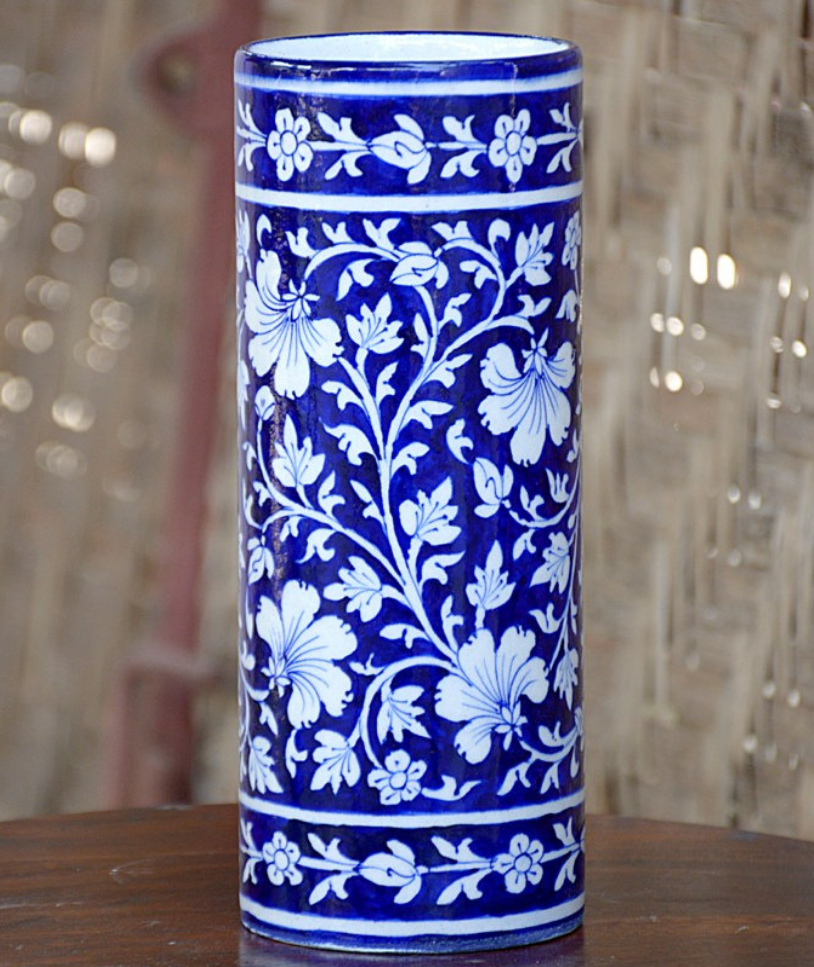 Blue Pottery Cylinder Shape Vase