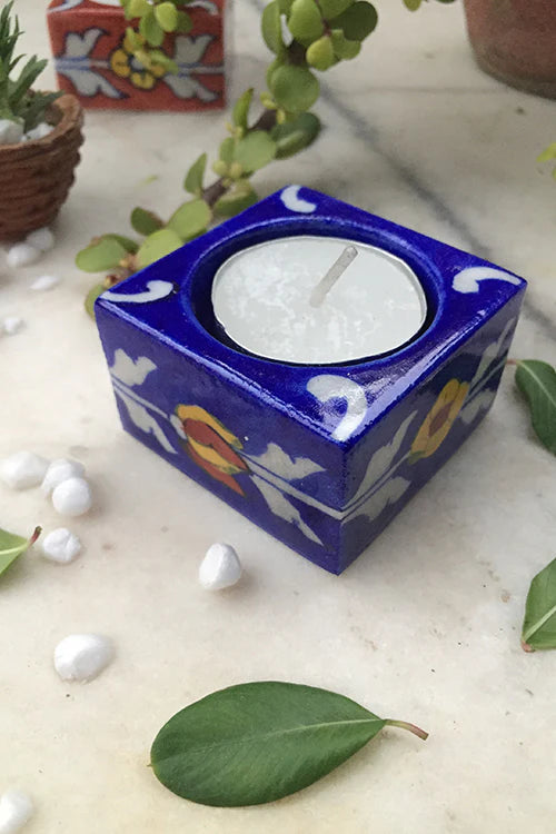 Blue Pottery Candle Holder