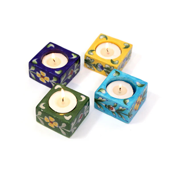 Blue Pottery Candle Holder