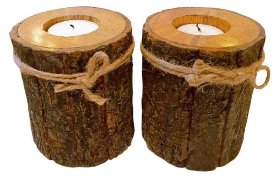 Candle Holder With Side Bark