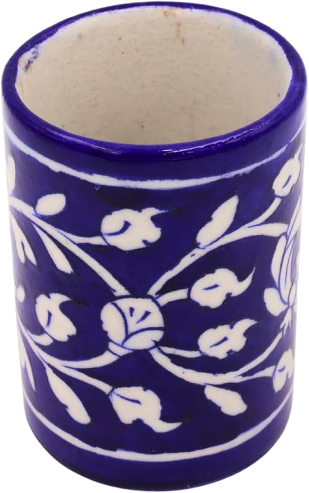 Blue Pottery Glass & Pen Stand