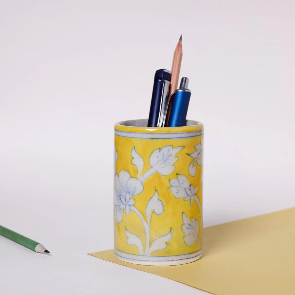 Blue Pottery Glass & Pen Stand